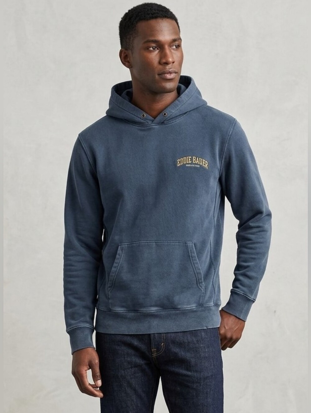 Vintage Eddie Bauer Sport Shop Navy Blue Hoodie Pullover Sweatshirt Large Tall